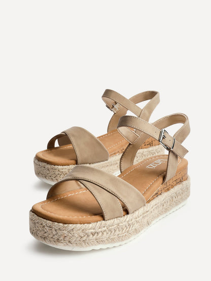 Sarelli Wide Fit Taupe Flatform Sandals
