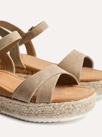Sarelli Wide Fit Taupe Flatform Sandals