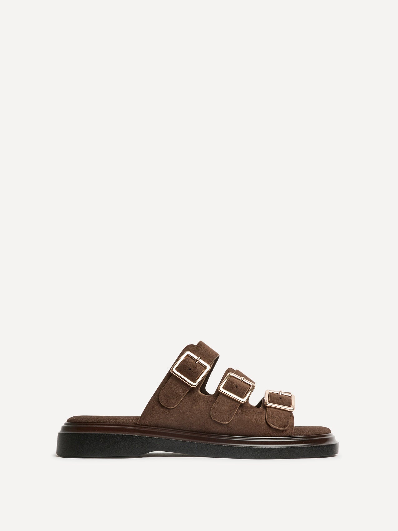 Satellite Brown Faux Suede Flat Sandals