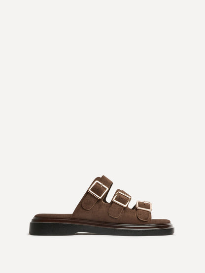 Satellite Brown Faux Suede Flat Sandals