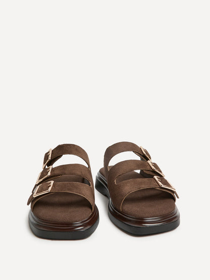 Satellite Brown Faux Suede Flat Sandals