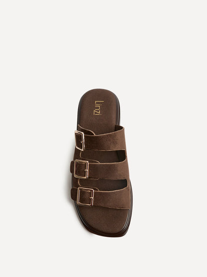 Satellite Brown Faux Suede Flat Sandals
