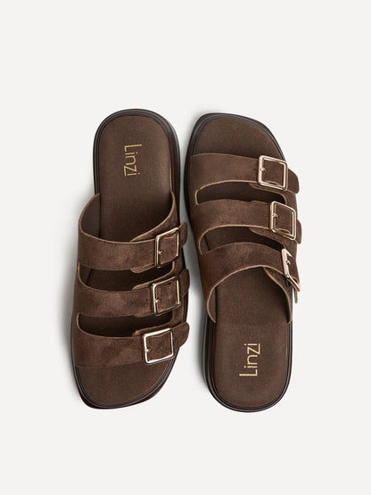Satellite Brown Faux Suede Flat Sandals