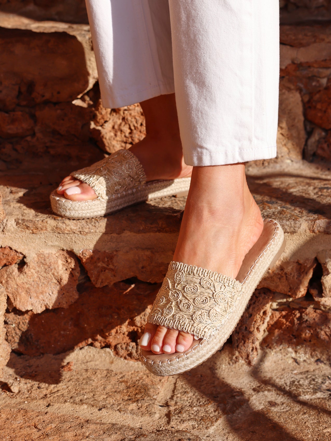 Savvy Gold Woven Slider Sandals
