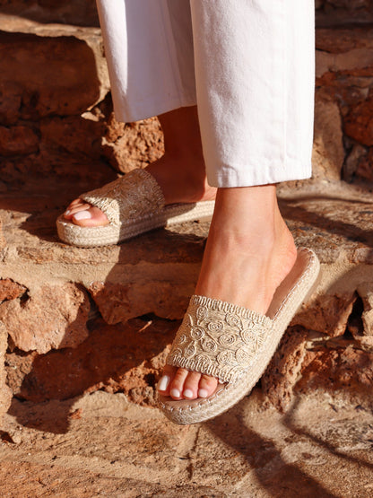 Savvy Gold Woven Slider Sandals