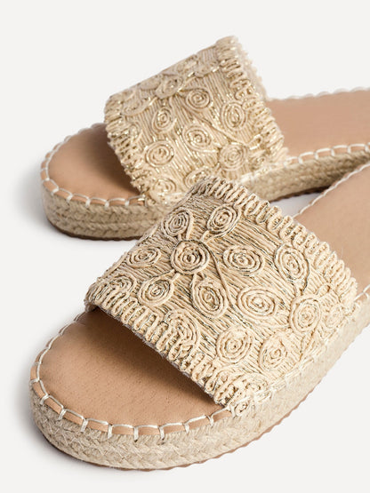 Savvy Gold Woven Slider Sandals