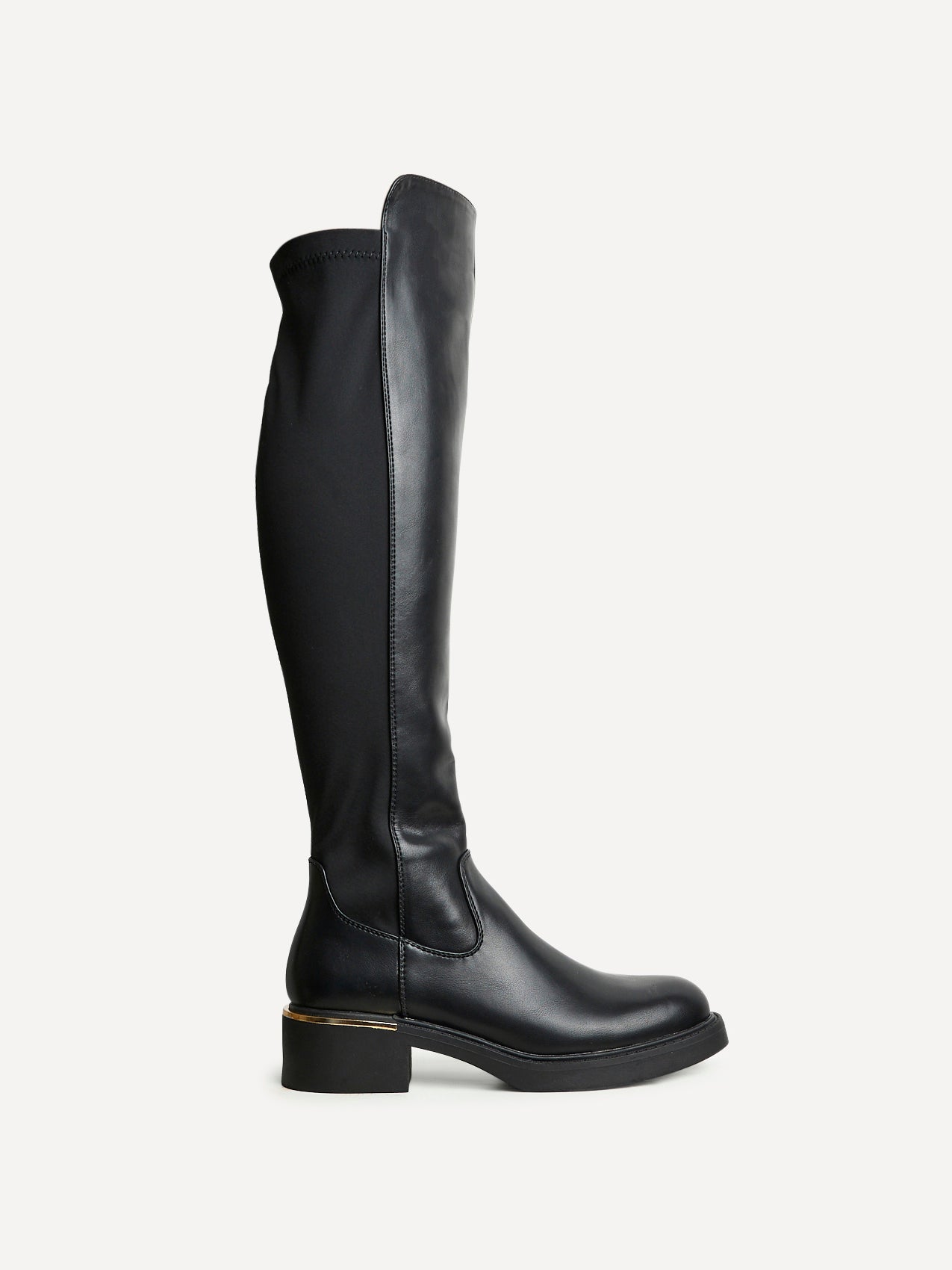 Sawyer Black Faux Leather Long Riding Boots