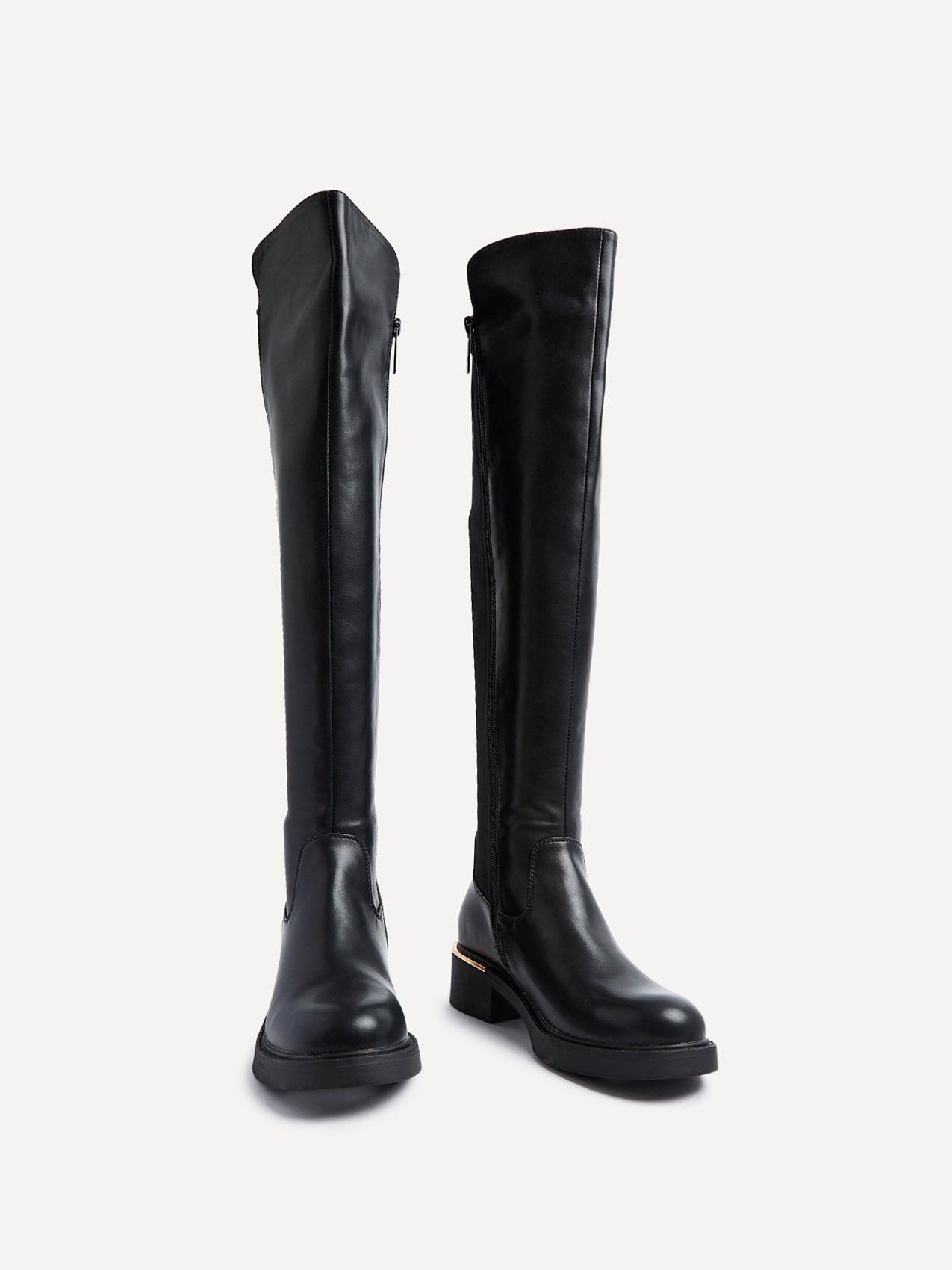Sawyer Black Faux Leather Long Riding Boots