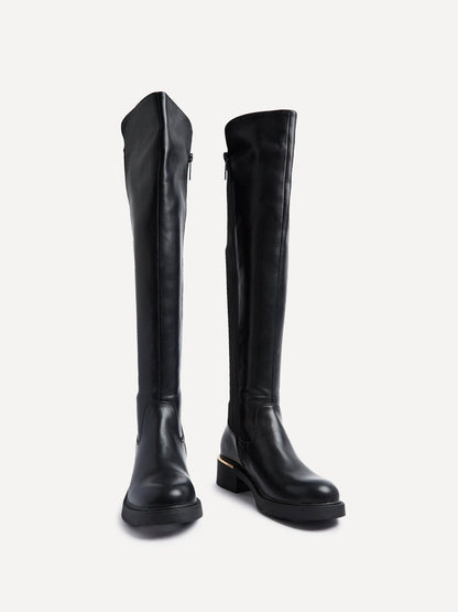 Sawyer Black Faux Leather Long Riding Boots