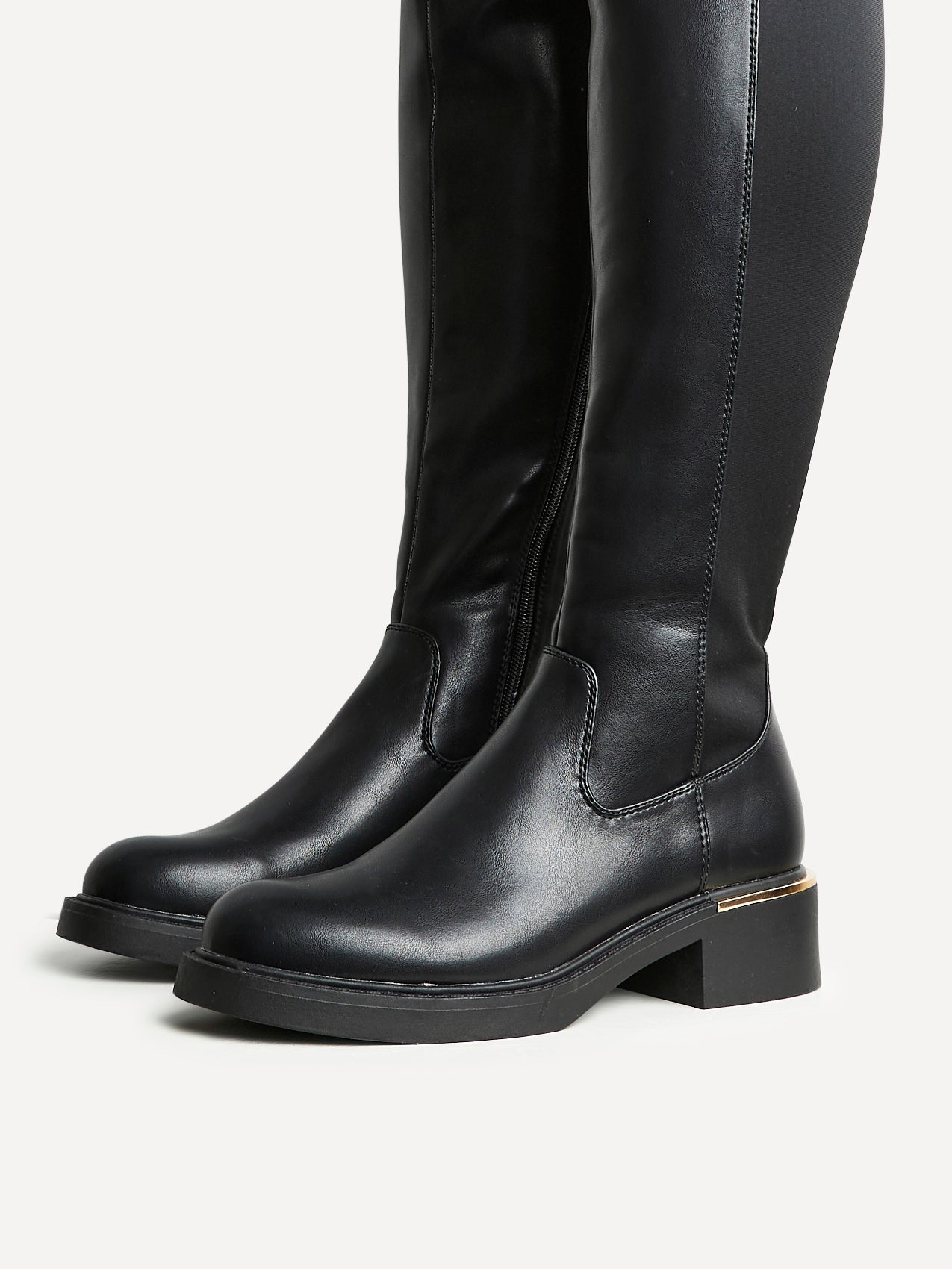Sawyer Black Faux Leather Long Riding Boots