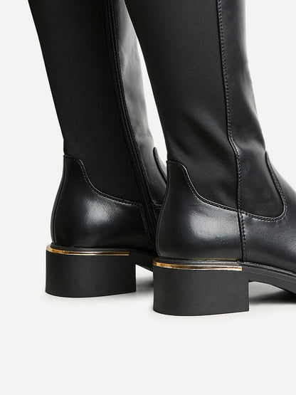 Sawyer Black Faux Leather Long Riding Boots