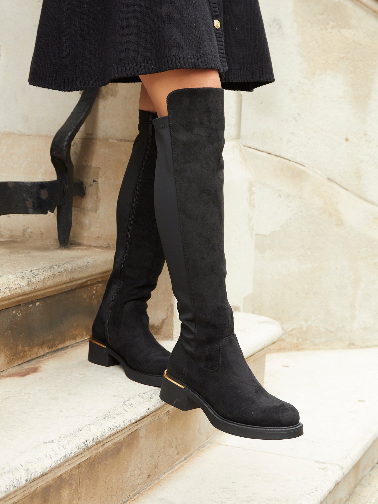 Sawyer Black Faux Suede Long Riding Boots