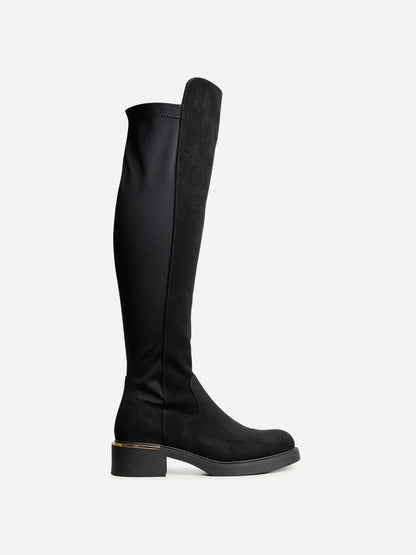 Sawyer Black Faux Suede Long Riding Boots