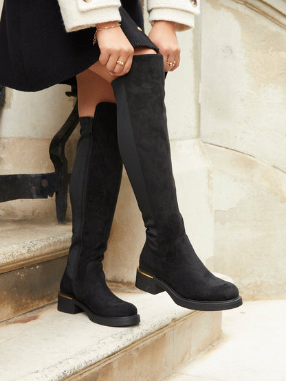 Sawyer Black Faux Suede Long Riding Boots