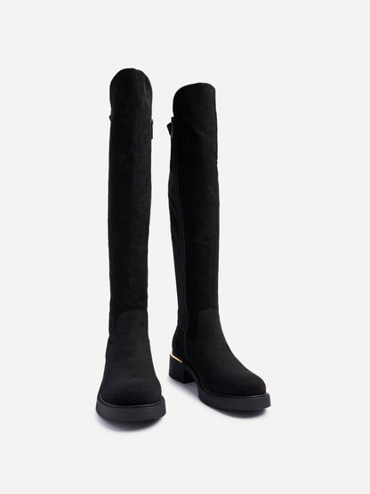 Sawyer Black Faux Suede Long Riding Boots