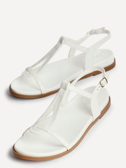 Saylor White T-Bar Sandals
