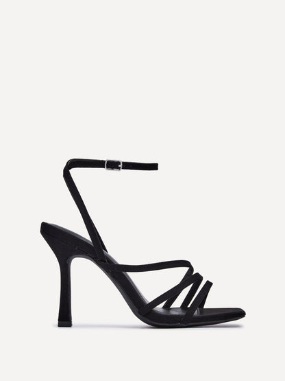 Scarlett Black Faux Suede Strappy Heels