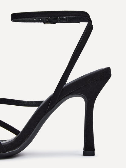 Scarlett Black Faux Suede Strappy Heels