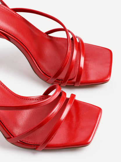 Scarlett Red Faux Leather Strappy Heels