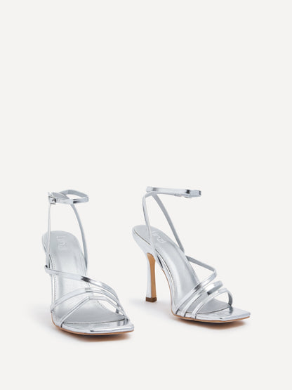 Scarlett Silver Faux Leather Strappy Heels
