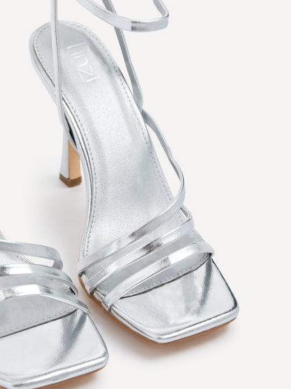 Scarlett Silver Faux Leather Strappy Heels