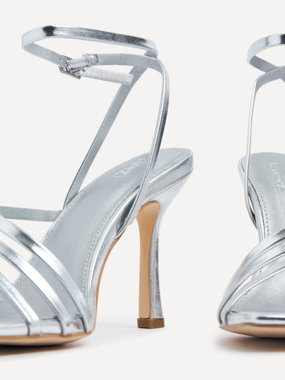 Scarlett Silver Faux Leather Strappy Heels