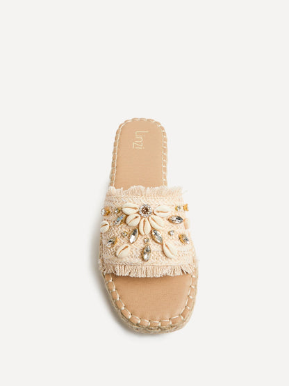 Seaside Beige Raffia Embellished Sliders
