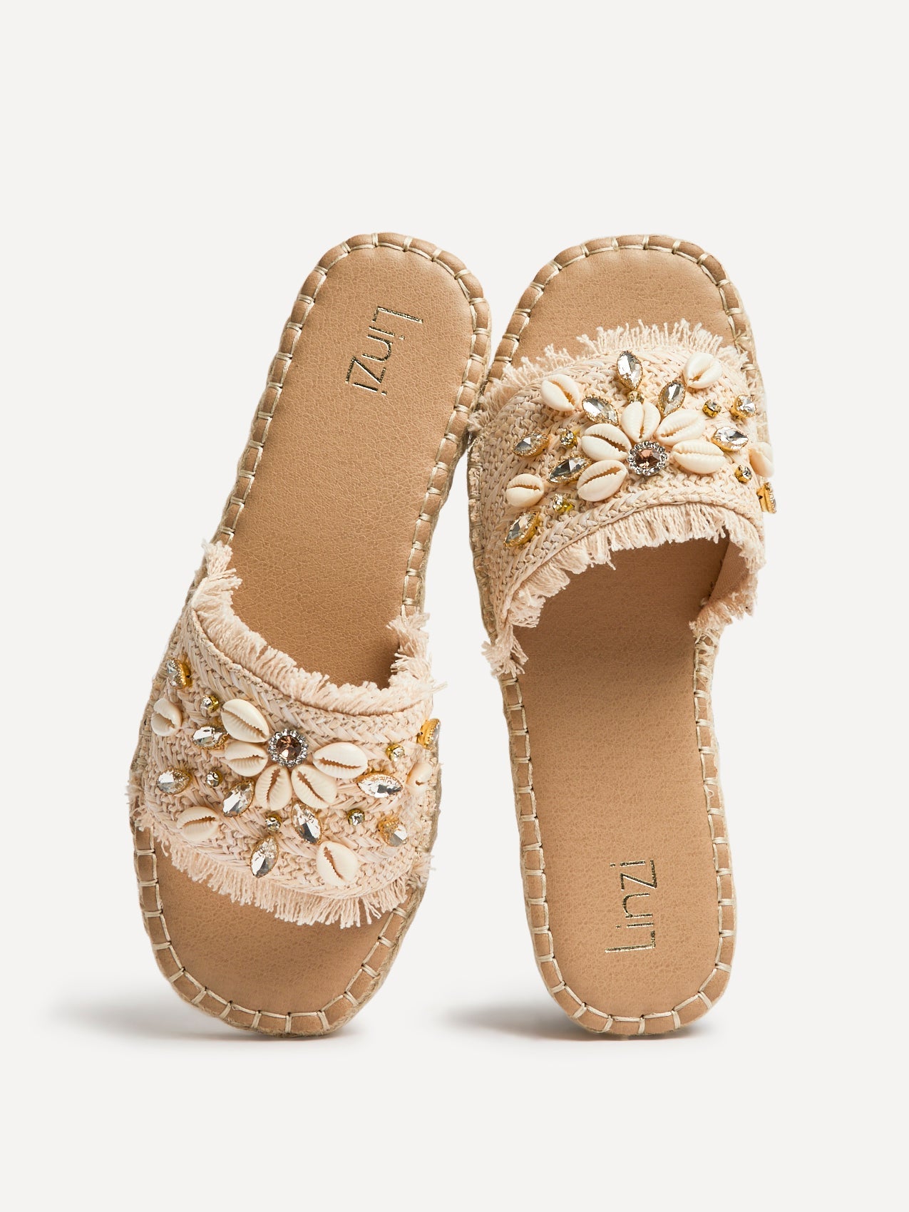 Seaside Beige Raffia Embellished Sliders