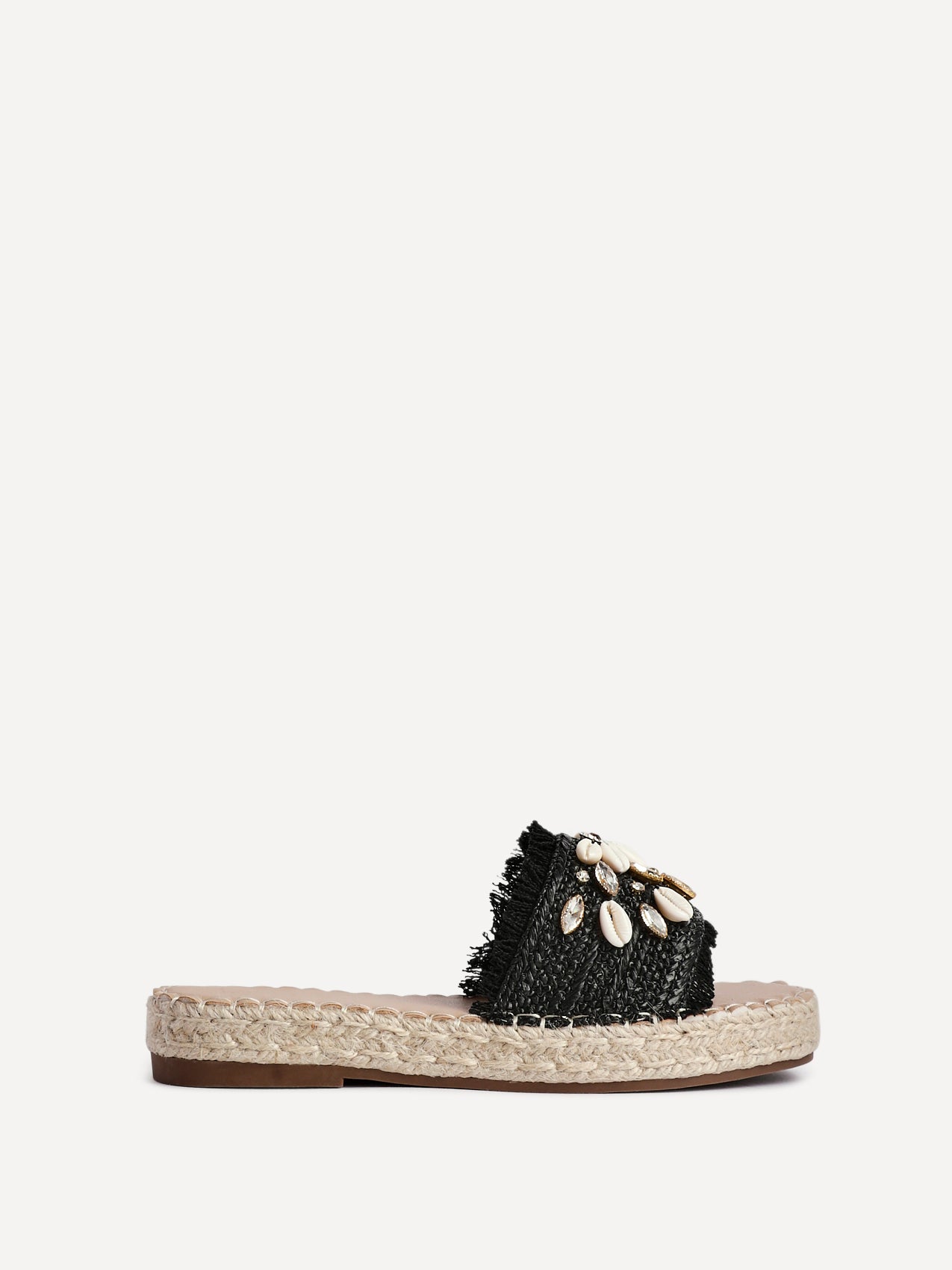 Seaside Black Raffia Embellished Sliders