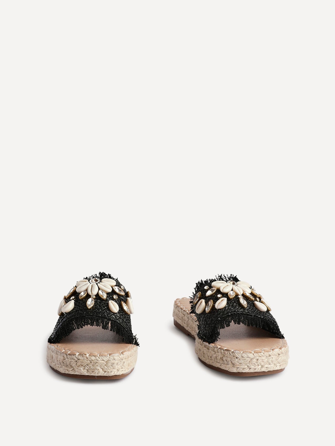 Seaside Black Raffia Embellished Sliders