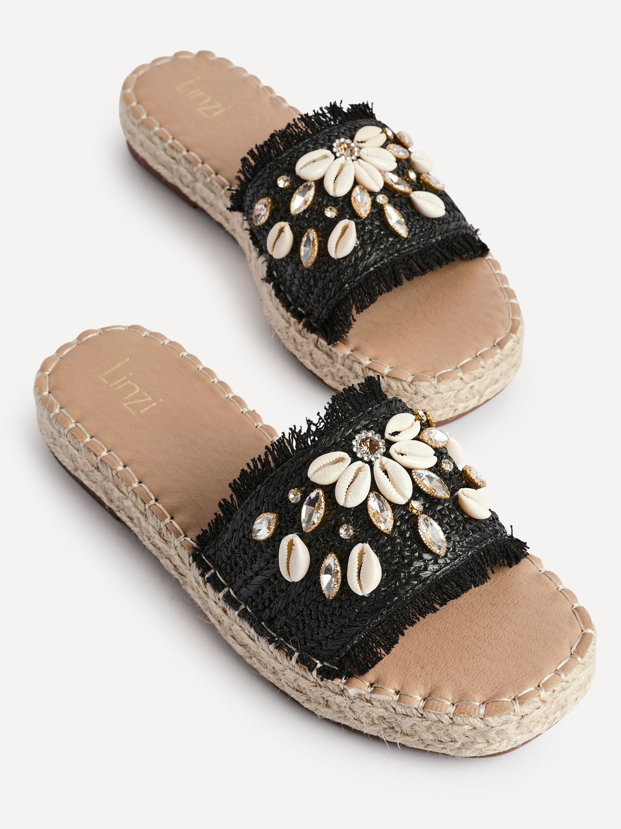 Seaside Black Raffia Embellished Sliders