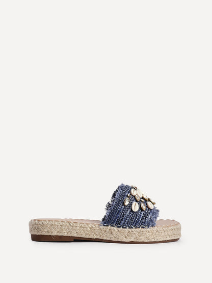 Seaside Blue Raffia Embellished Sliders