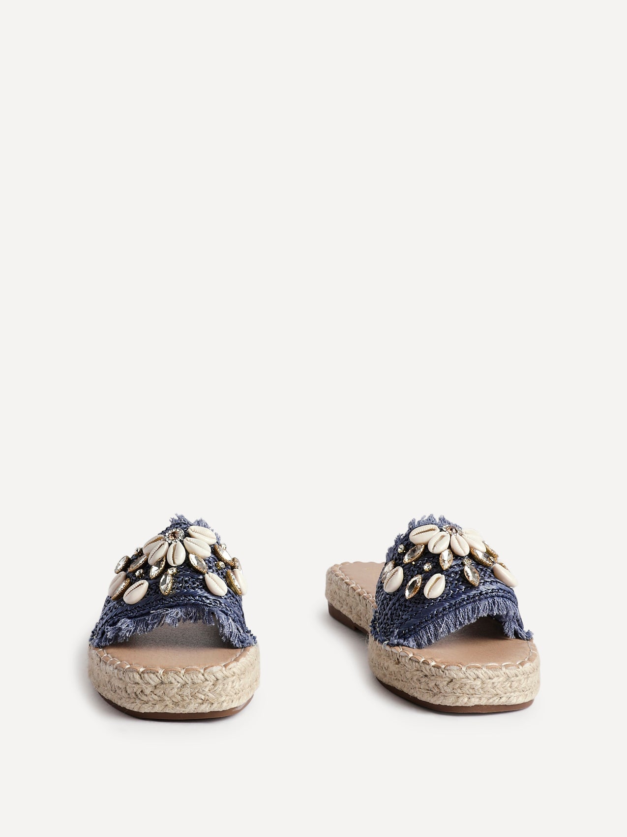 Seaside Blue Raffia Embellished Sliders