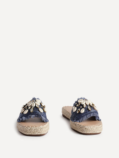 Seaside Blue Raffia Embellished Sliders