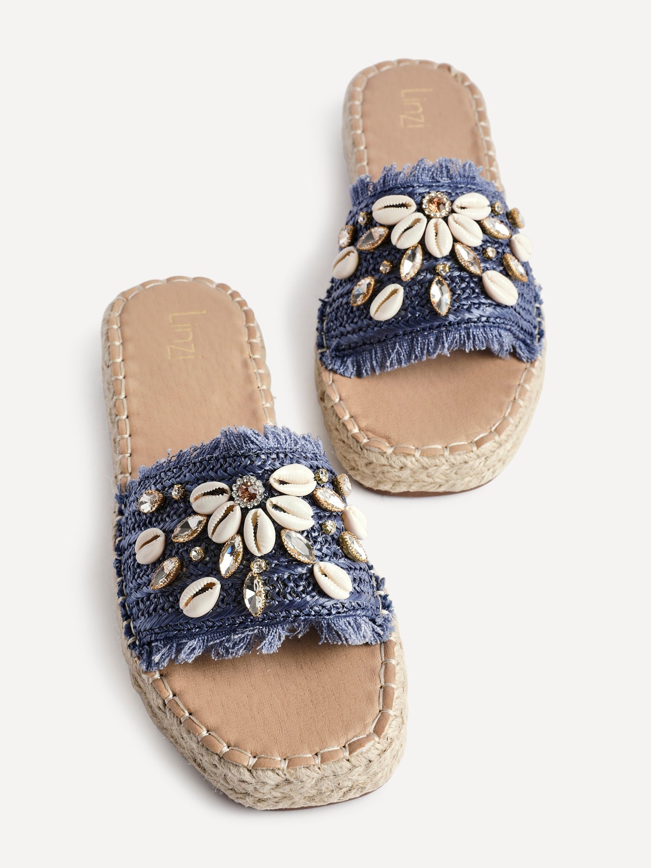 Seaside Blue Raffia Embellished Sliders
