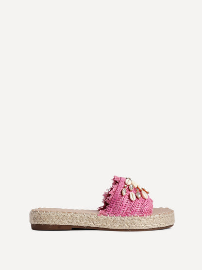 Seaside Fuchsia Raffia Embellished Sliders
