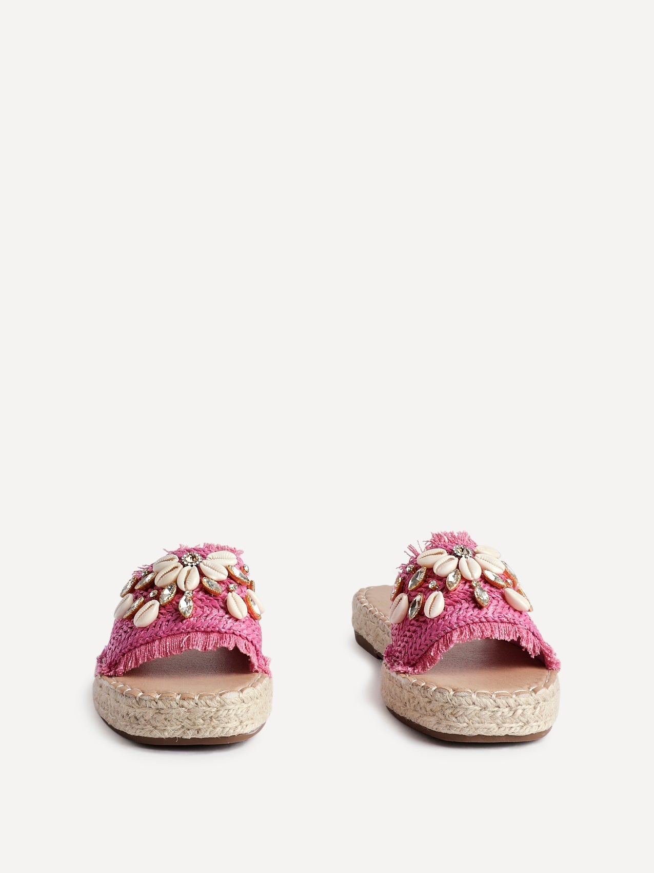 Seaside Fuchsia Raffia Embellished Sliders
