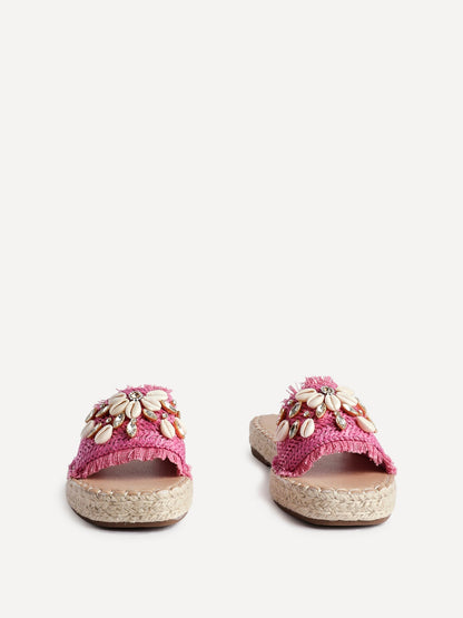 Seaside Fuchsia Raffia Embellished Sliders