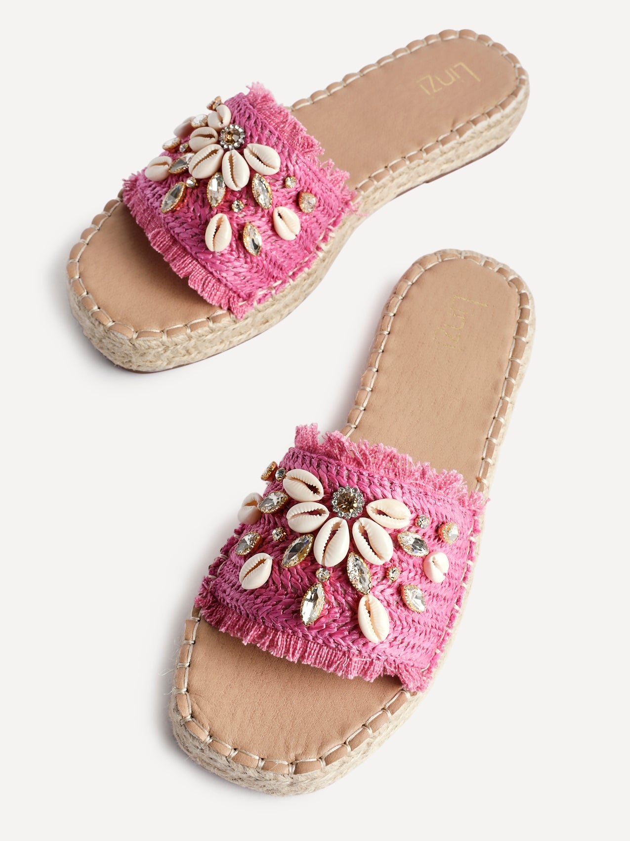 Seaside Fuchsia Raffia Embellished Sliders