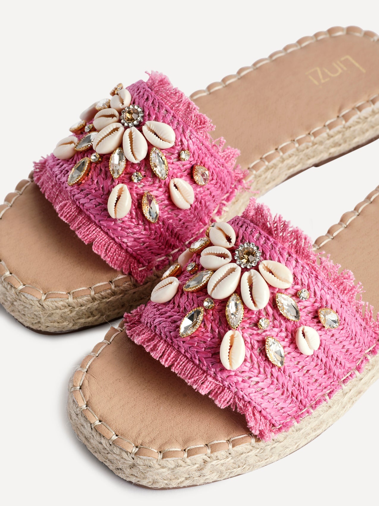 Seaside Fuchsia Raffia Embellished Sliders