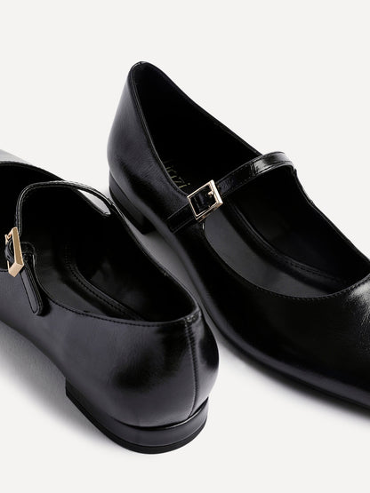 Seattle Black Faux Leather Flats