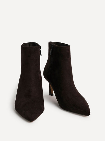 Secured Brown Faux Suede Stiletto Ankle Boots