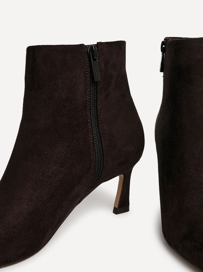 Secured Brown Faux Suede Stiletto Ankle Boots