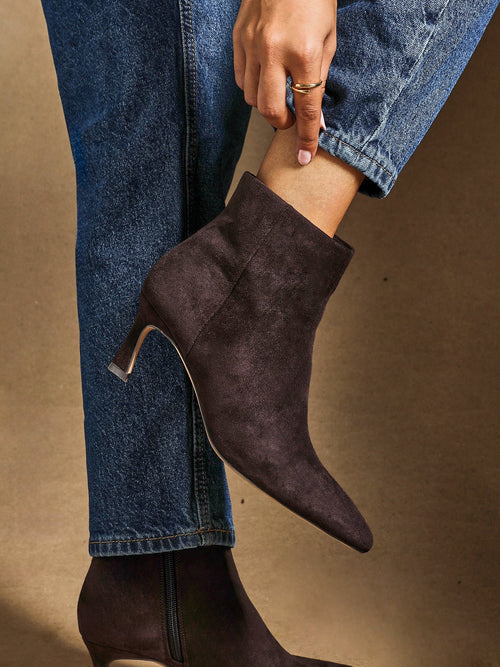 Secured Brown Faux Suede Stiletto Ankle Boots