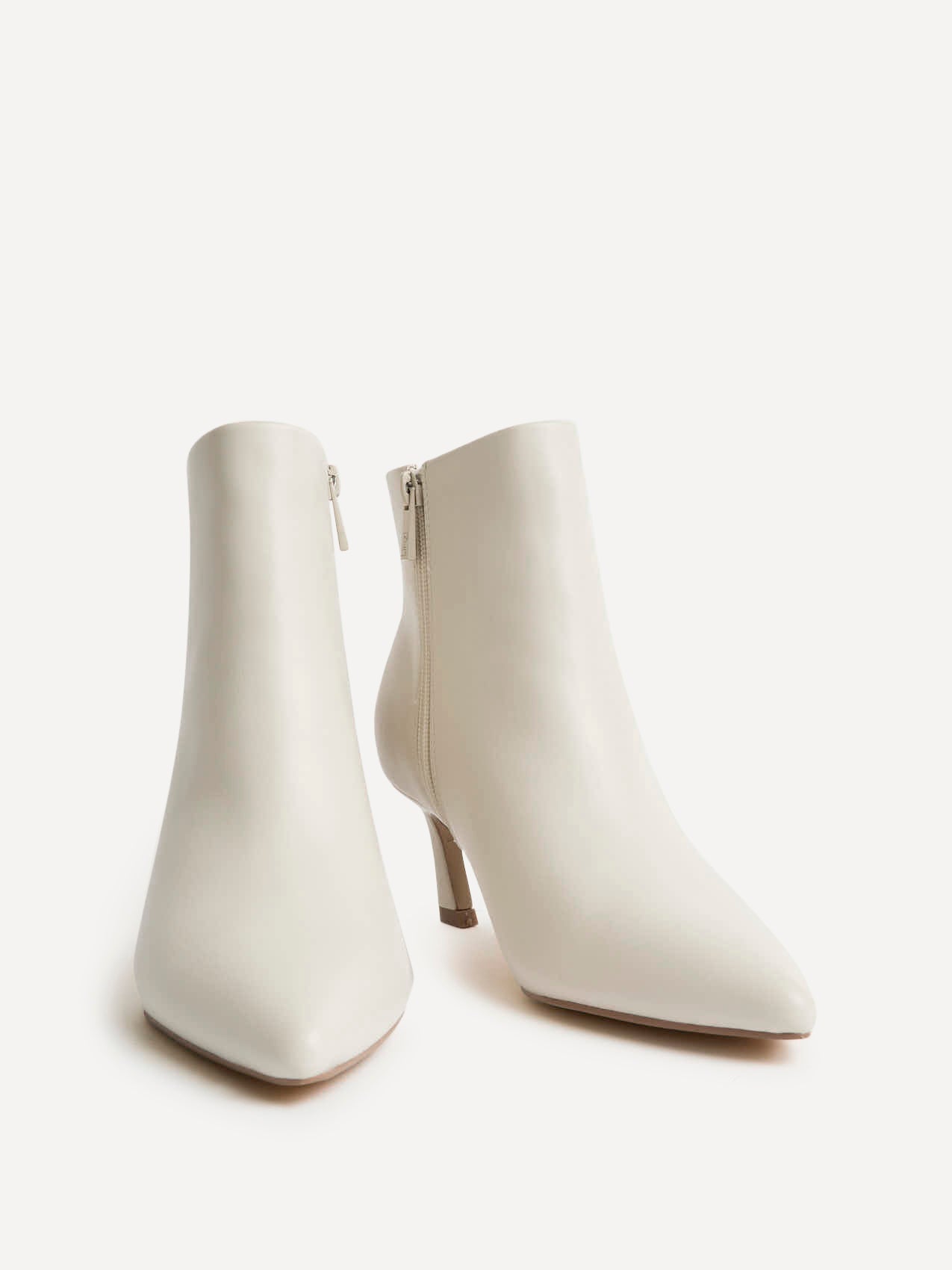 Secured Ivory Faux Leather Stiletto Ankle Boots