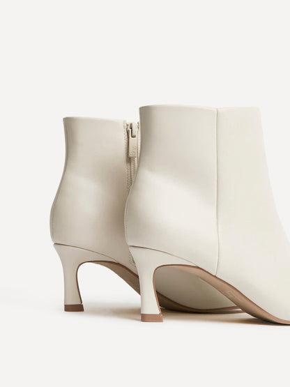 Secured Ivory Faux Leather Stiletto Ankle Boots