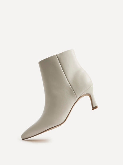 Secured Ivory Faux Leather Stiletto Ankle Boots