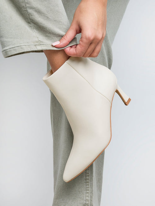 Secured Ivory Faux Leather Stiletto Ankle Boots