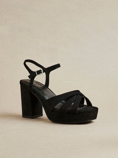 Selene Wide Fit Black Platform Heels