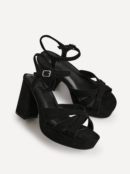 Selene Wide Fit Black Platform Heels
